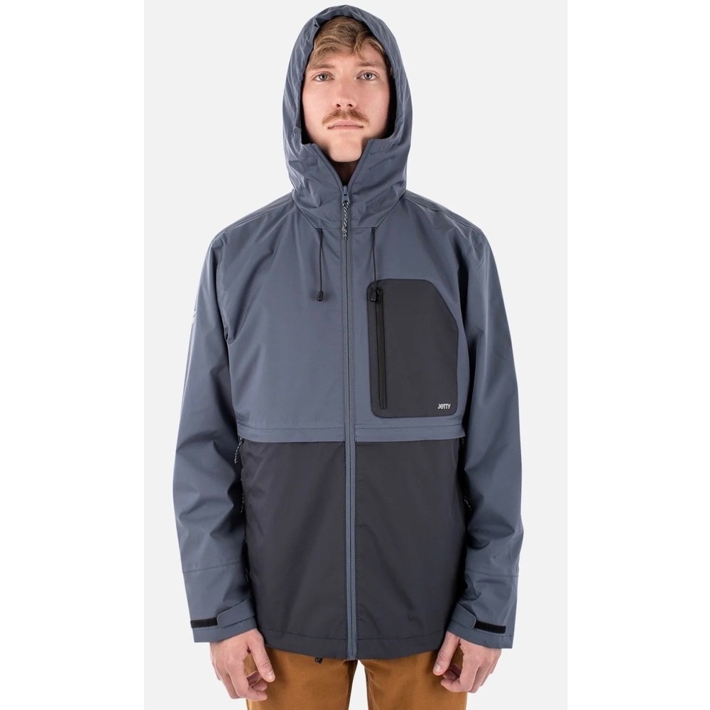Jetty Jacket Mens Medium Blue Gray Hooded Full Zip Colorblock Windbreaker Shell
